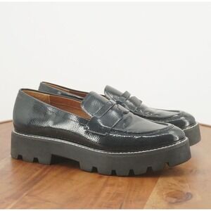 Franco Sarto Womens Balin Lug Sole Penny Loafers Dark Blue Faux Leather 9M